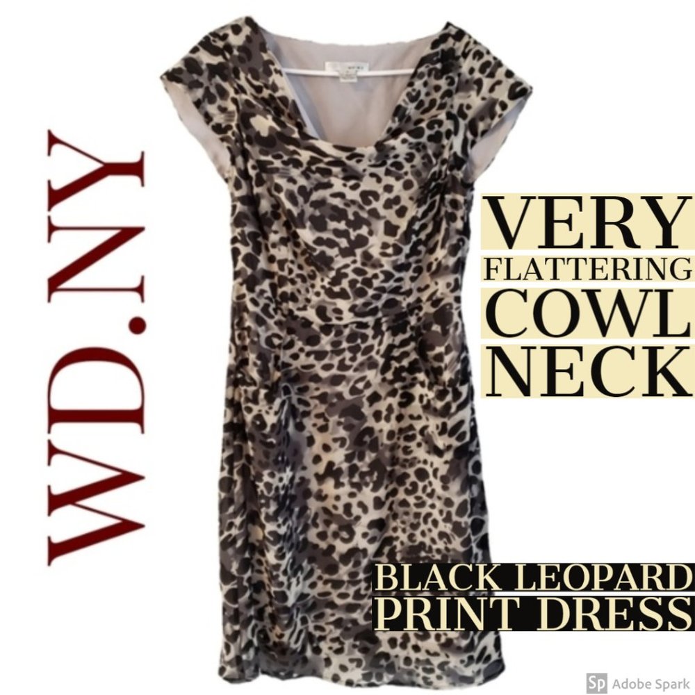 WD.NY Black Leopard Print Dress Sz 4 Like New